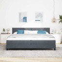  Box Spring Seng med Madrass og LED Mørk Grå 200x200 cm Fløyel