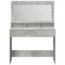 Sminkebord med LED lys Betonggrå 100x41x135 cm