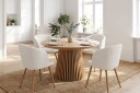 Spisegruppe Bark Peyra 120 220 cm Eik Hvit bouclé/Metallben brun  