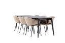 Venture Home Matgruppe Ellis 230 cm Rektangulær med 6 Evelina stoler   Svart/Beige