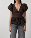 ROTATE Birger Christensen Puff Sleeve Bubble Top - Brown - 36