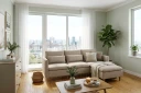 Lovis 3 seters sofa med vendbar sjeselong i stoff   Beige