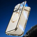 Kompatibel med MagSafe-etui til iPhone 15 Pro Magnetisk metallramme + dobbeltsidig telefondeksel i herdet glass med spennelås gr