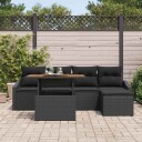  Hagesofa Set med lagring 6 pcs Svart Poly rattan
