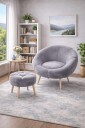 Ørelappstol  og puffesett 2 deler Atelier Del Sofa Lida 75 x 100 x 42 cm Grå  