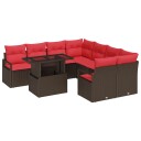 vidaXL Hagesofa Set 9 stk. 8-Antall seter Brun og rød polyrotting
