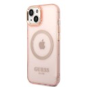 Guess iPhone 14 6,1" Hardt Etui Gullkontur Gjennomsiktig MagSafe Rosa
