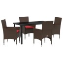 vidaXL Bord  og stolsett med pute 5 pcs Brun PE Rattan