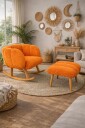 Ørelappstol  og puffesett 2 deler Atelier Del Sofa Lotus 70 x 94 x 42 cm Oransje  