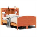 Seng med bokhylle uten madrass voksbrun 135x190 cm heltre furu 8721158619419