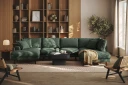 Copenhagen Premium 5 personers Højrevendt U formet Dyb Sofa med Divan og Chaiselong i Stoff   Grön