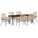  7 Delt Hage Spisestua med Puter Brun Poly Rattan