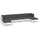  Hagesofagruppe med puter 7 deler furu hvit 3097092