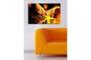 Lerretsbilde med LED belysning 45x70 cm Gitarist spiller elektrisk bass omgitt av flammende flammer Oransje / Svart / Gul