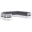 vidaXL Hagesofagruppe med puter 9 deler hvit heltre furu