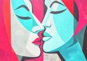A Kiss Pink Teal Plakat Plakat / 70x100cm