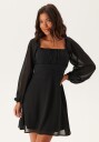 Bubbleroom Square Neck L/S Georgette Dress Black 38