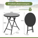 Rund uteplass sofabord med herdet glassplate & Metallramme sammenleggbar sidebord svart