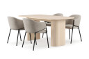 Bark Kopparbo Spisebord 160 cm med 4 Filip Spisestoler   Hvit / Taupe Bouclé
