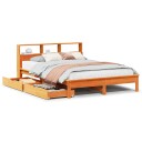  Seng med bokhylle uten madrass voksbrun 135x190 cm heltre furu 8721158410016