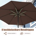 Stor 250 cm terrasseparaply med sveiv – brun slitesterk og ventilert