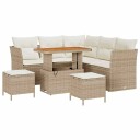  8-delt hagesofa-sett med puter i beige poly rattan og akasie.