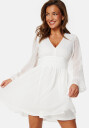 Bubbleroom Occasion Tie Back L/S Chiffon Dress White 38