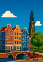 Amsterdam Canal and Bike Poster Plakat / 70x100cm