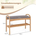 Bambus skobenk med pute – 2 etasjes oppbevaring naturlig og grå