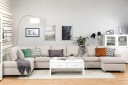 Crazy 6 seters Venstrevendt U formet XX Large Sofa med Divan og Sjeselong i Stoff   Beige