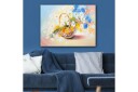 Lerretsbilde 70x100 cm Kurv fylt med fargerike blomster Blå / Hvit / Gul