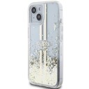 Guess Liquid Glitter Gullstriper Etui for iPhone 15 Plus / 14 Plus - Gjennomsiktig Mobildeksel