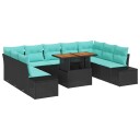 vidaXL Hagesofa Set 10 stk. 9-Antall seter Svart og Blågrønn