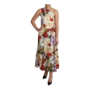 Dolce & Gabbana Print Silk Stretch One Shoulder Floral Dress Beige M