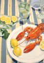 Lobster Lunch Lemon and Linen Coastal Table Scene Plakat Plakat / 50x70cm