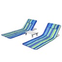 2 x strandmatte med sidebord justerbart solstolsett 151 x 55,5 x 27-47 Blå + Grønn