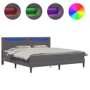 Sengestamme med LED lysstrimler Grå 200 x 200 cm Kunstlær