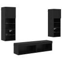  TV Vegg enhet med LED  stripelys 6 pcs Svart Eik Konstruert tre