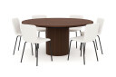 Bark Kopparbo Rundt Spisebord 180 cm med 6 Katy Spisestoler   Valnøtt / Hvit Bouclé / Metallben Svart