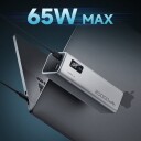 Cuktech Powerbank 20000mAh 100W med 2x USB-C og 1x USB-A Grå