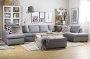 Crazy 6 seters Høyrevendt U formet XX Large Sofa med Divan og Sjeselong i Stoff   Grå