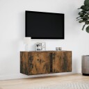  Vegghengt TV-benk med LED røkt eik 80x31x35 cm 852261