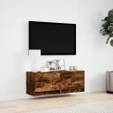 Vegghengt TV-benk med LED røkt eik 100x31x35 cm 852366