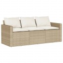  Hagesofa med puter 3-seters beige polyrotting 366344