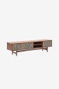 Kave Home   Elan Tv skap 3 dører finér og massiv valnøtt og snor 200 x 50 cm Fsc 100% Fsc   Brun
