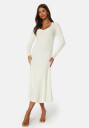 BUBBLEROOM Knitted Rouched Midi Dress Cream M