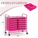 Mobil oppbevaringsvogn med 12 stablebare skuffer – mørk rosa