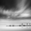 Four Benches and three umbrellas Plakat Plakat / 100x100cm