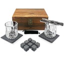 Whiskysett i treboks med glass tang og whiskysteiner