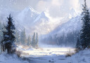 Winter Snowy Landscape Brush Strokes Plakat Plakat / 40x50cm